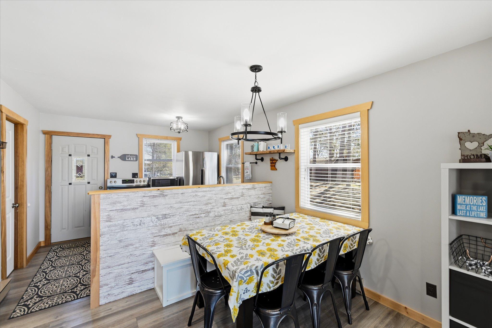 Dining room with storage bench.