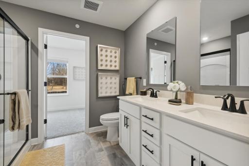 (Photo of decorated model, actual home's finishes vary) The owner's suite features an incredible walk-in closet.