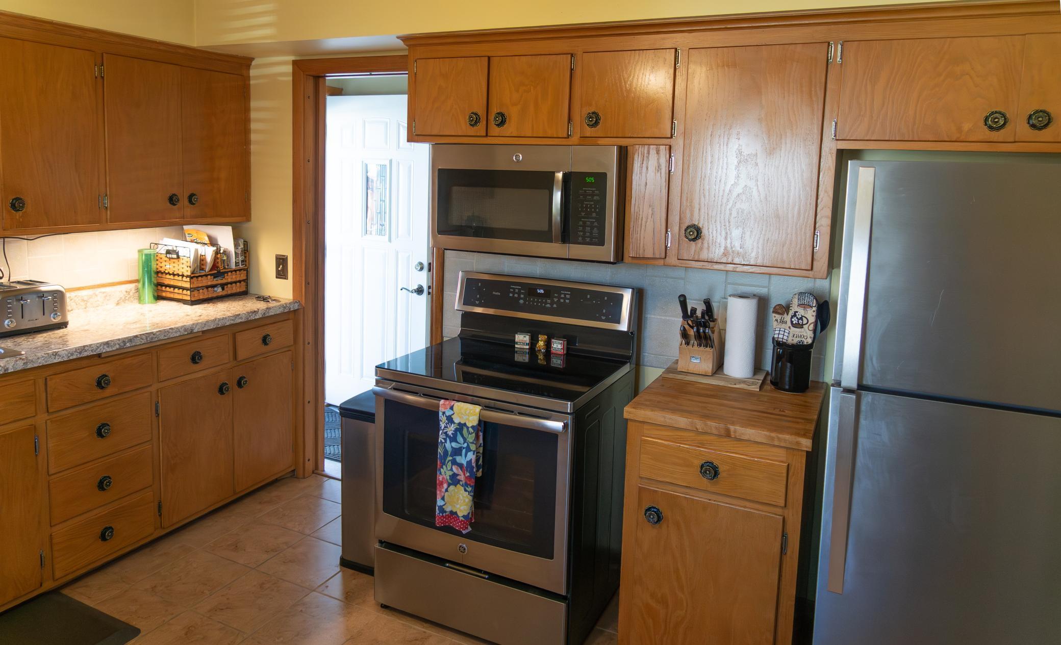 Ample cupboard space and newer countertops