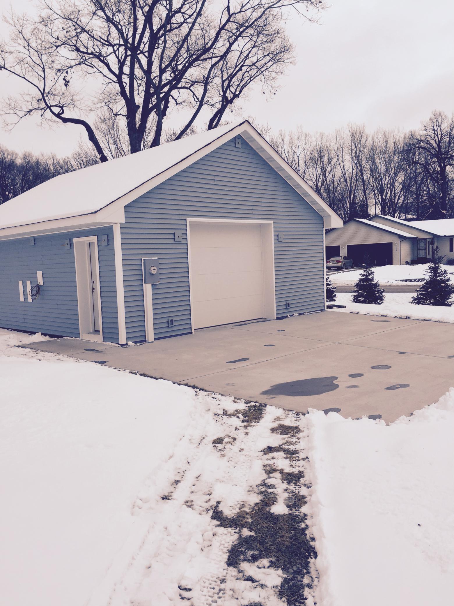 Rear of garage in winter