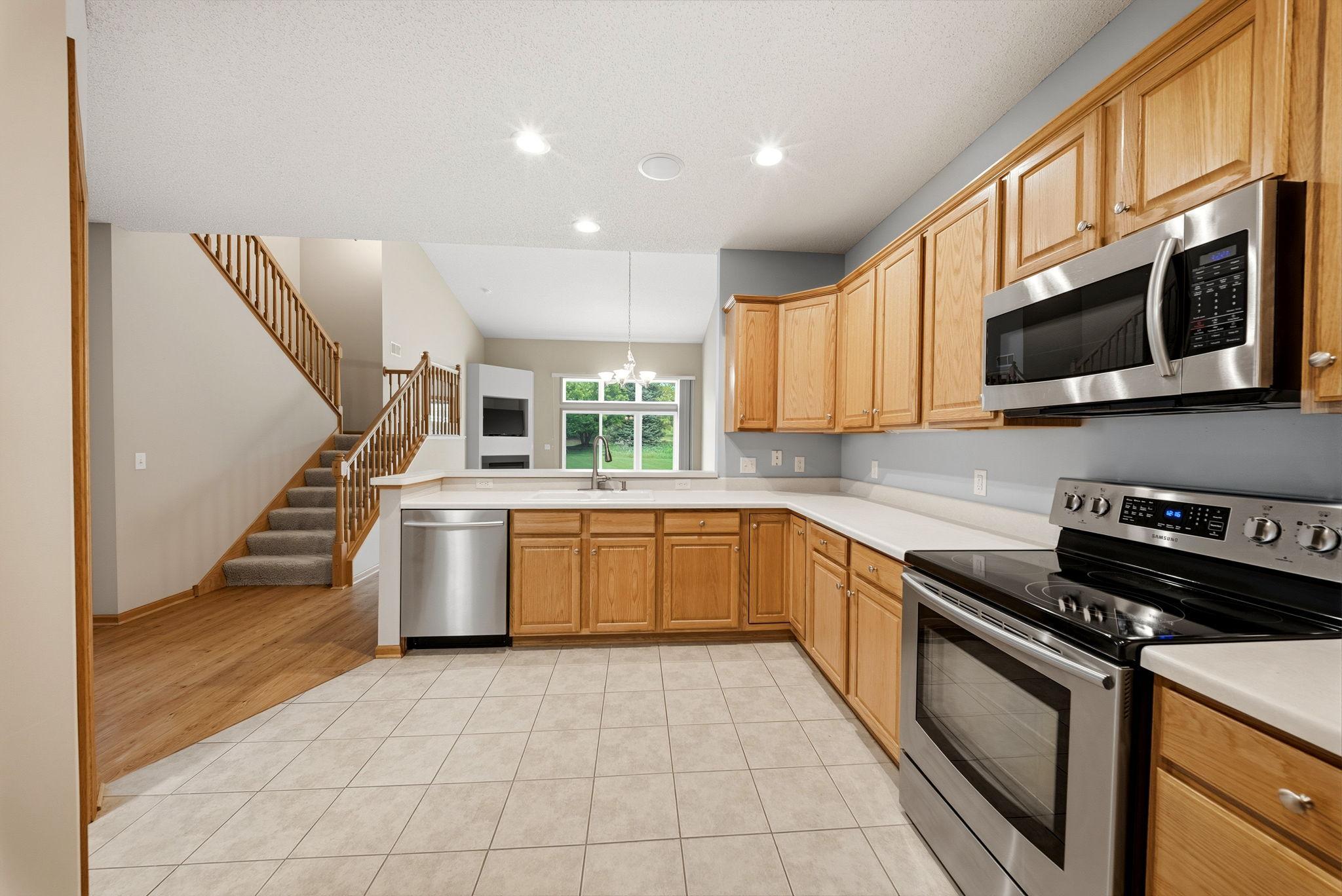 Kitchen facing the dining and living room.