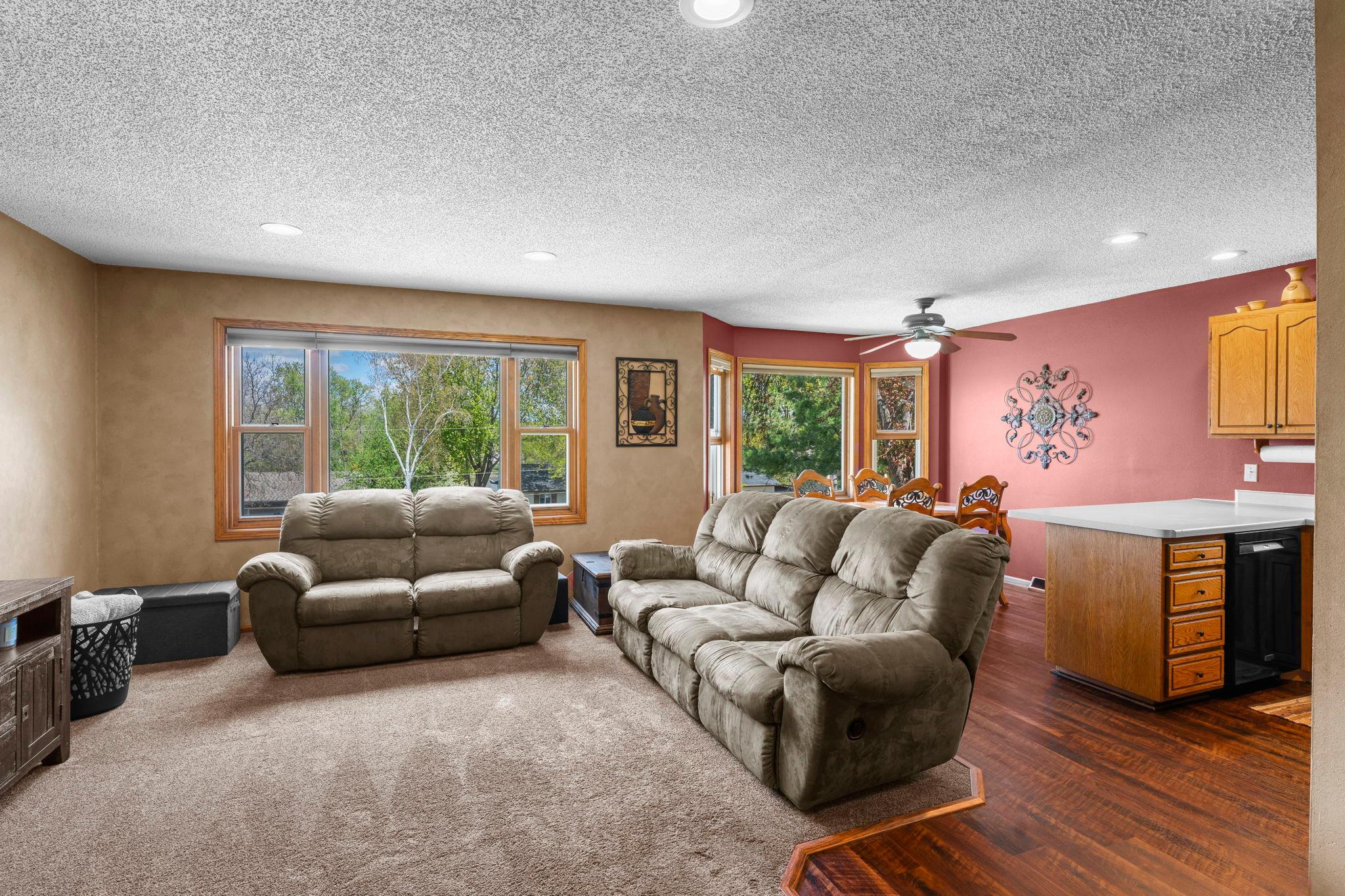 Open living, dining and kitchen