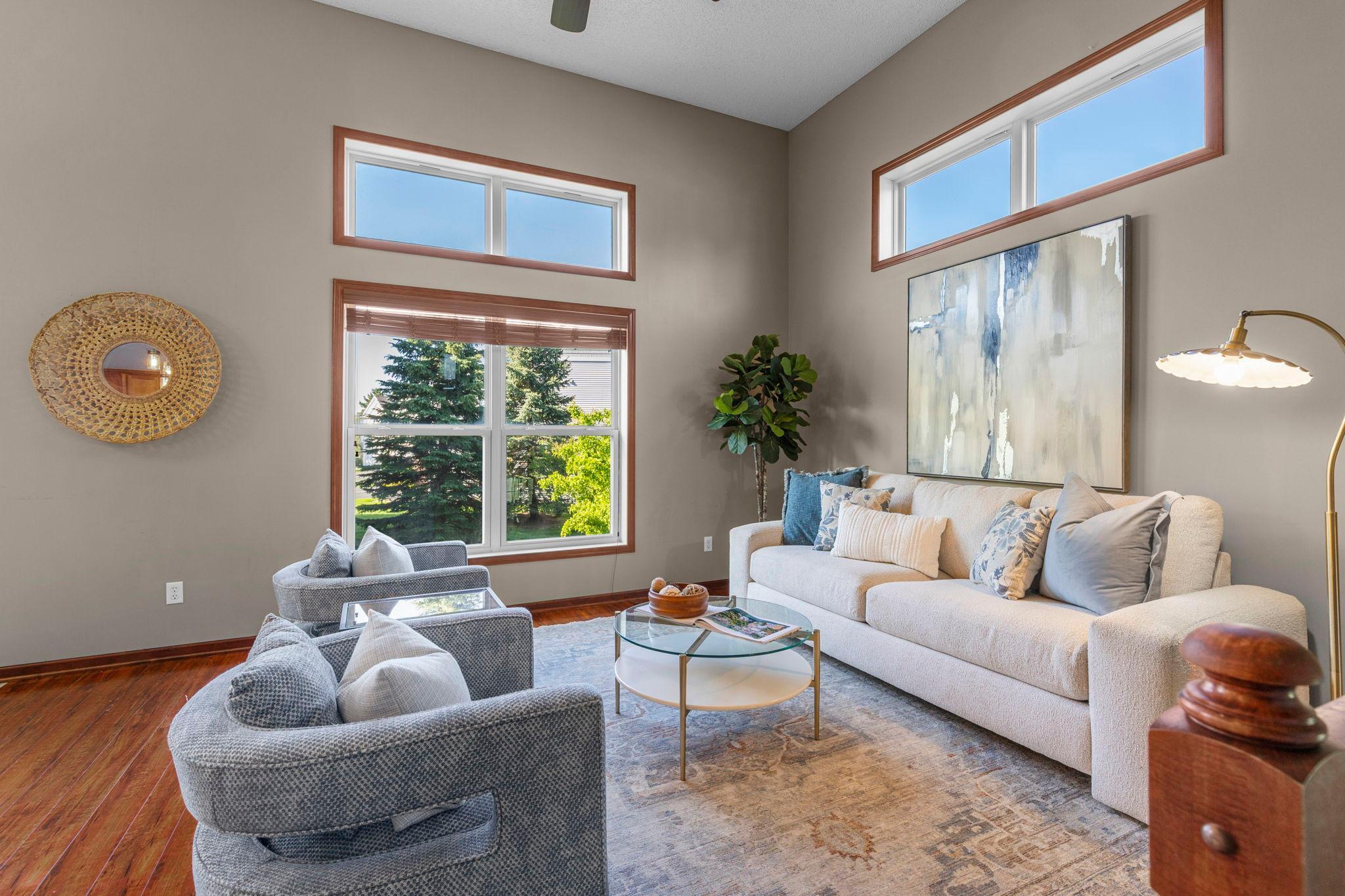 Spacious light-drenched living room facing south