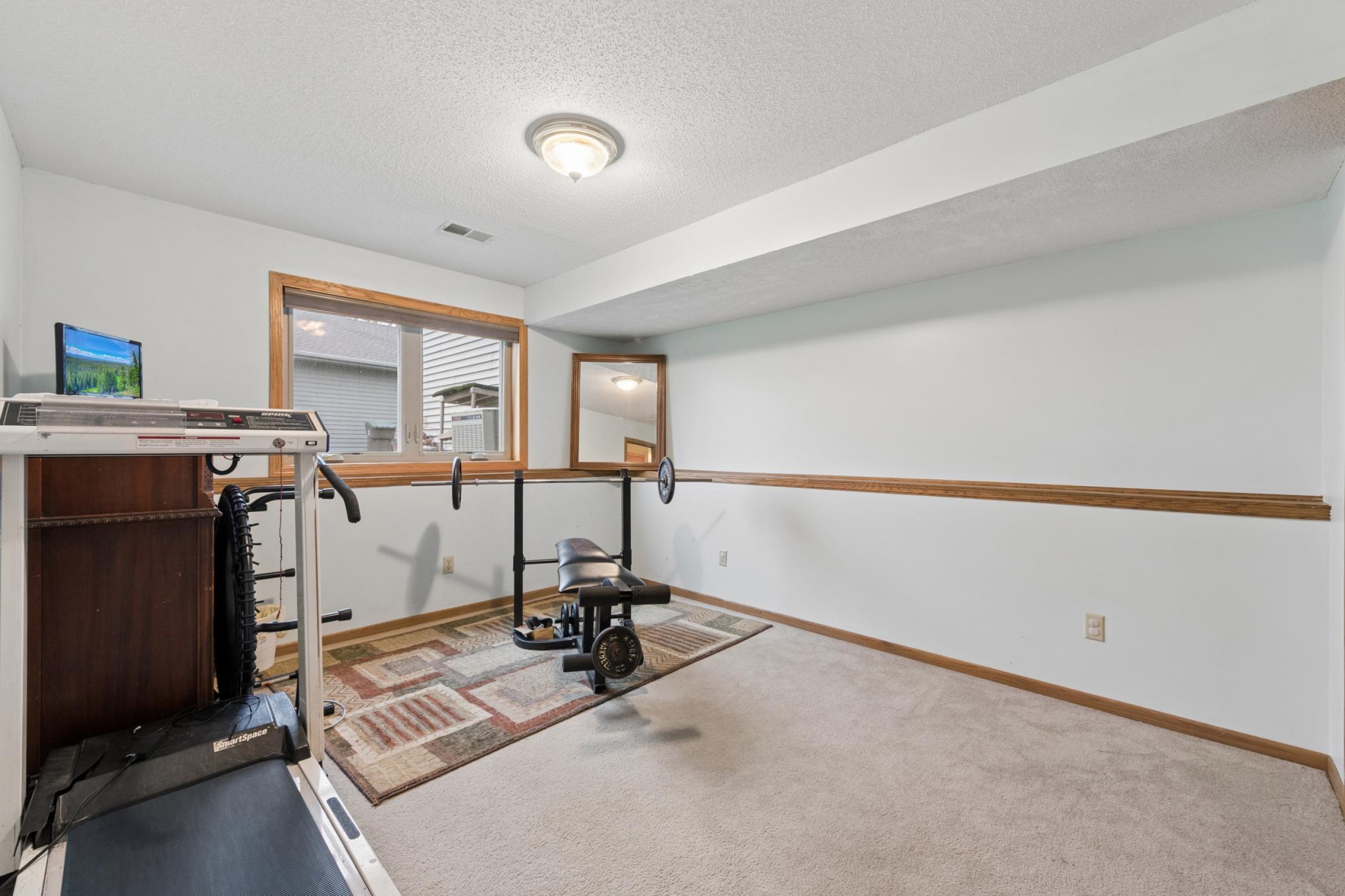 Lower-level 4th bedroom can also be used for exercise or home office.