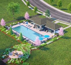 Clubhouse and pool aerial view