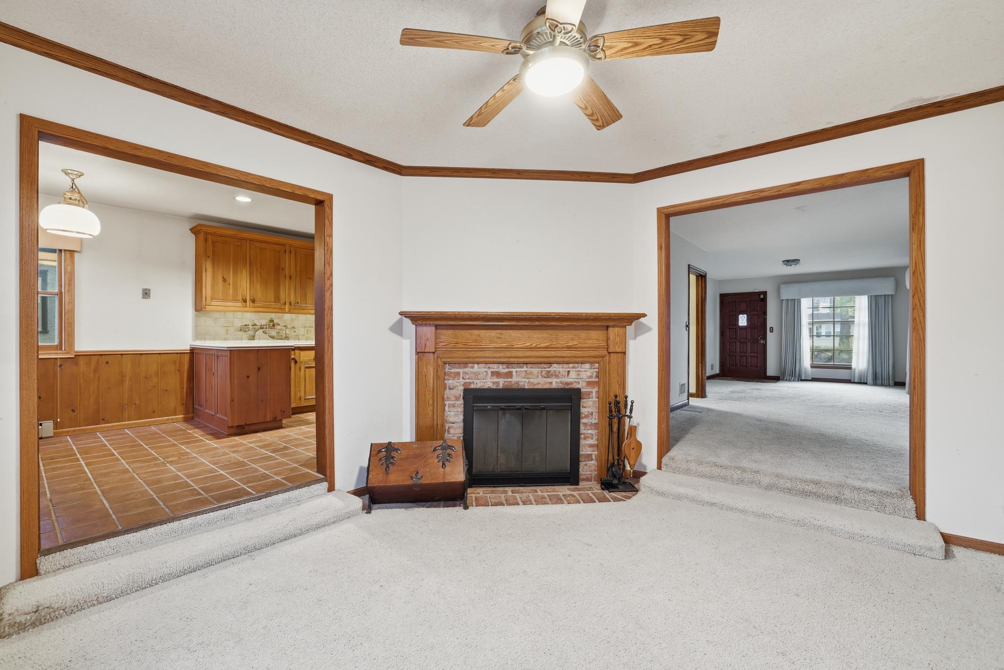 Fireplace in dining room addition
