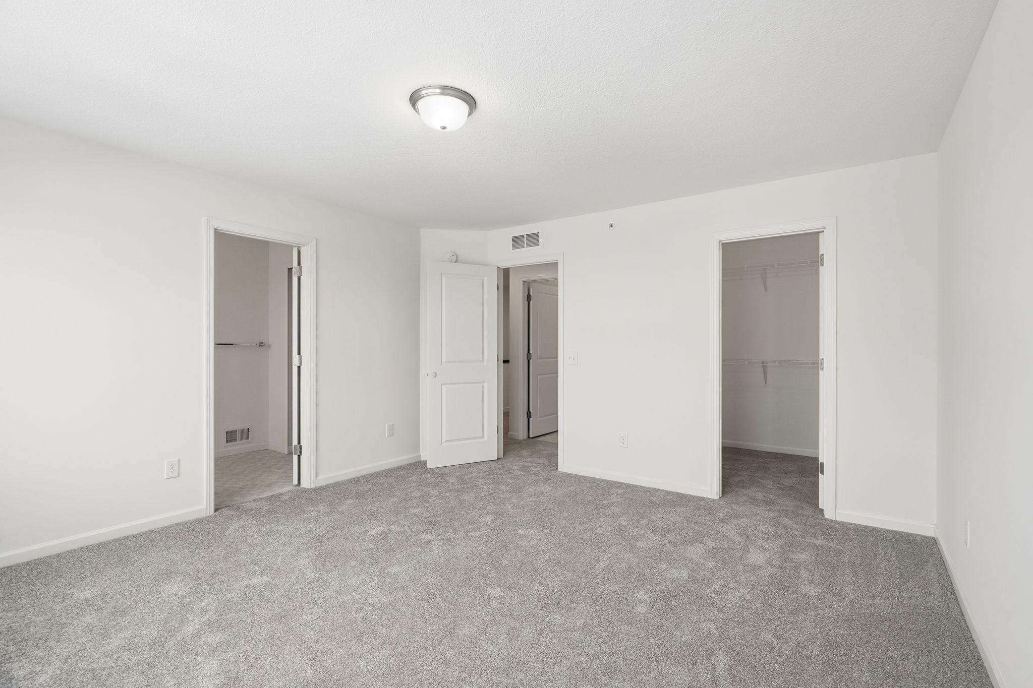 Primary suite looking in to the upper landing, primary bath and Walk-in closet