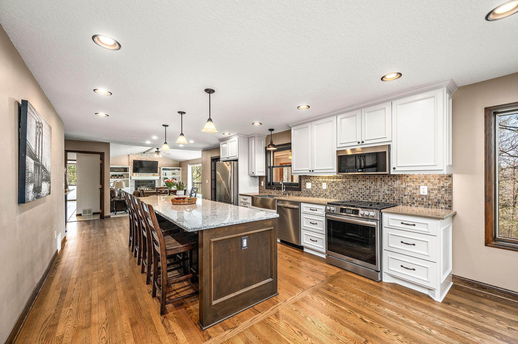 Open gourmet kitchen looking into family room