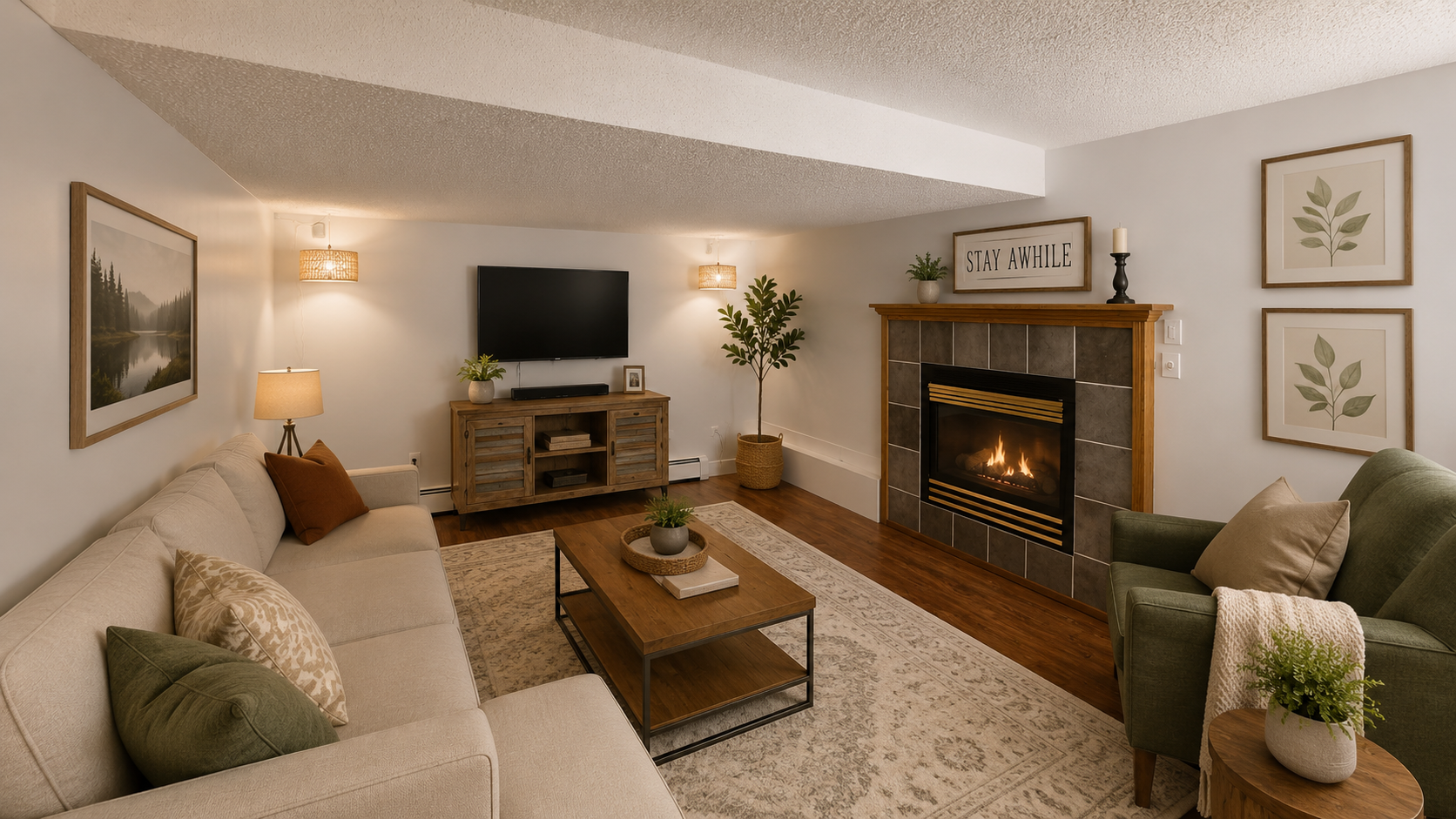 Virtually Staged Basement Family Room