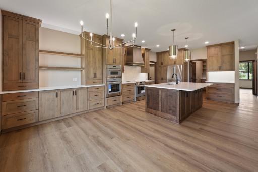 Dining room with bonus storage and open shelving