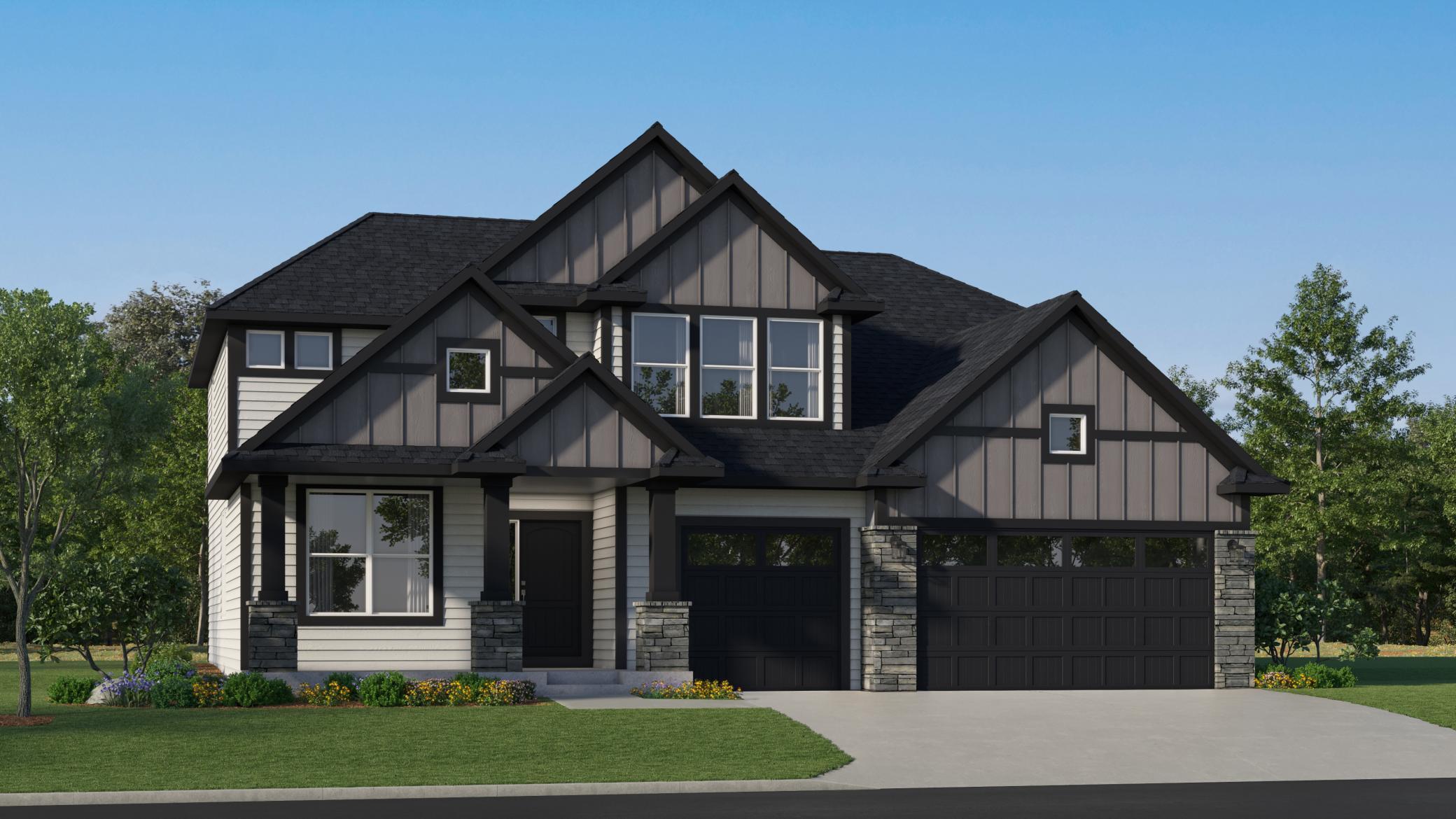 (Exterior rendering, actual home's finishes will vary.)