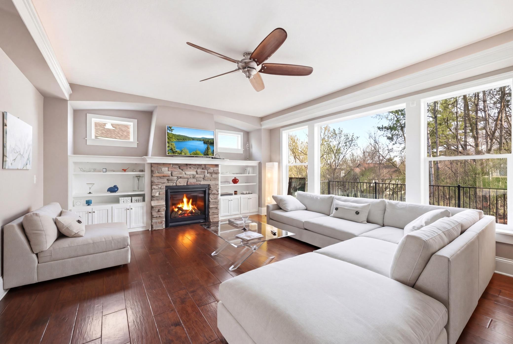 Wall to wall windows fill this space with natural light