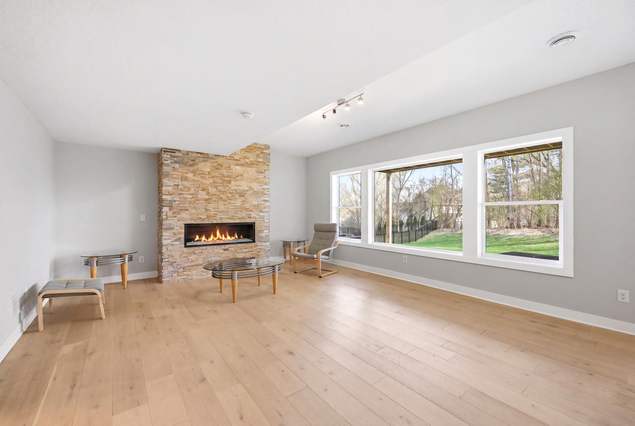 Newly fully finished lower level with fireplace ~ open floorplan and bright space