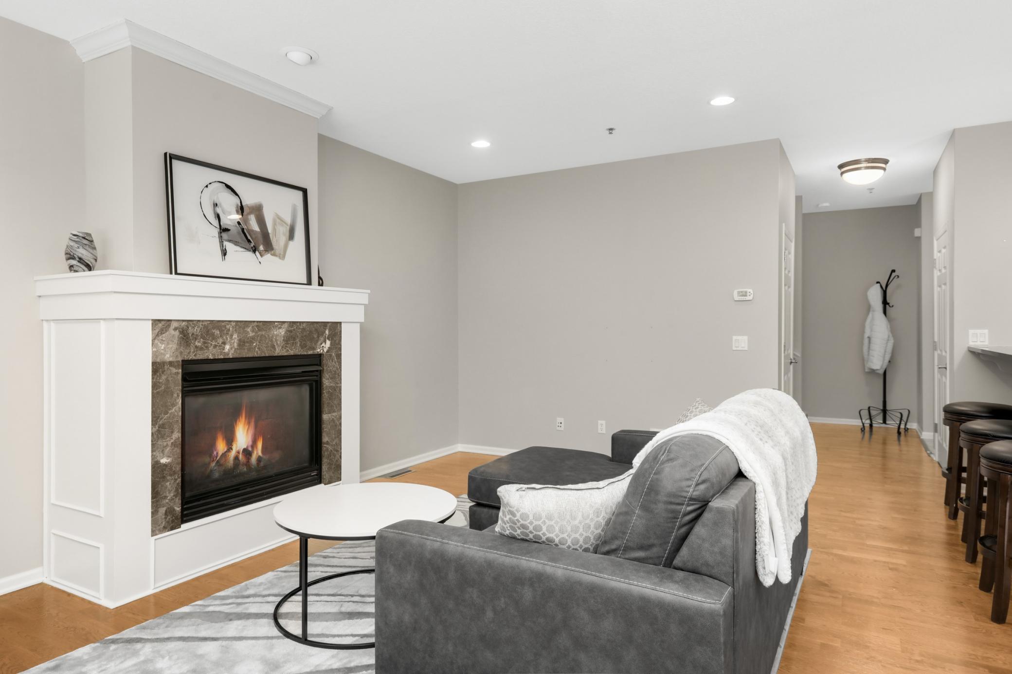 Cozy main level gas fireplace.