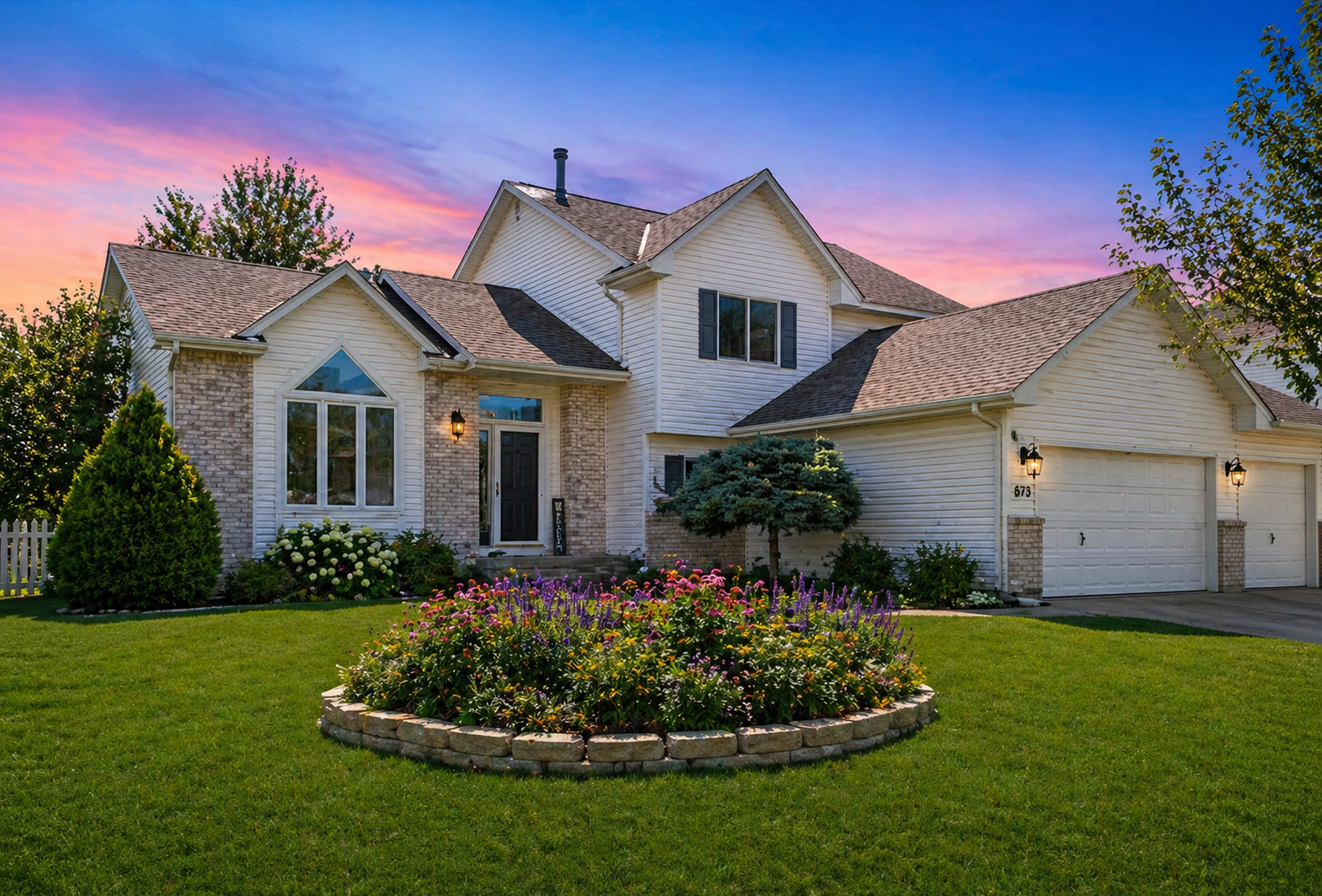 Fabulous curb appeal (Virtual flowers & sky added)