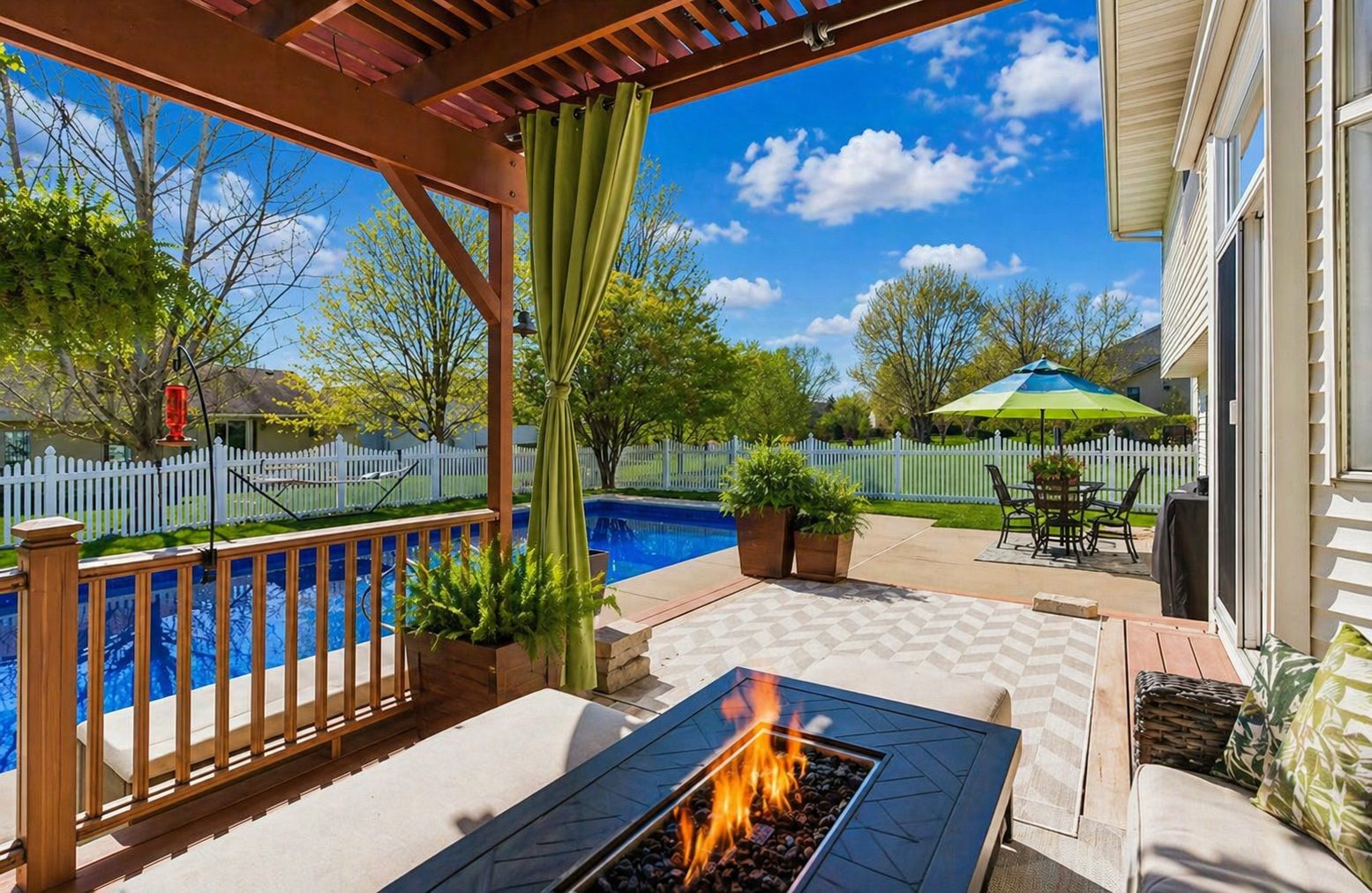 Backyard Oasis - (Virtually added planters, fire & umbrella)