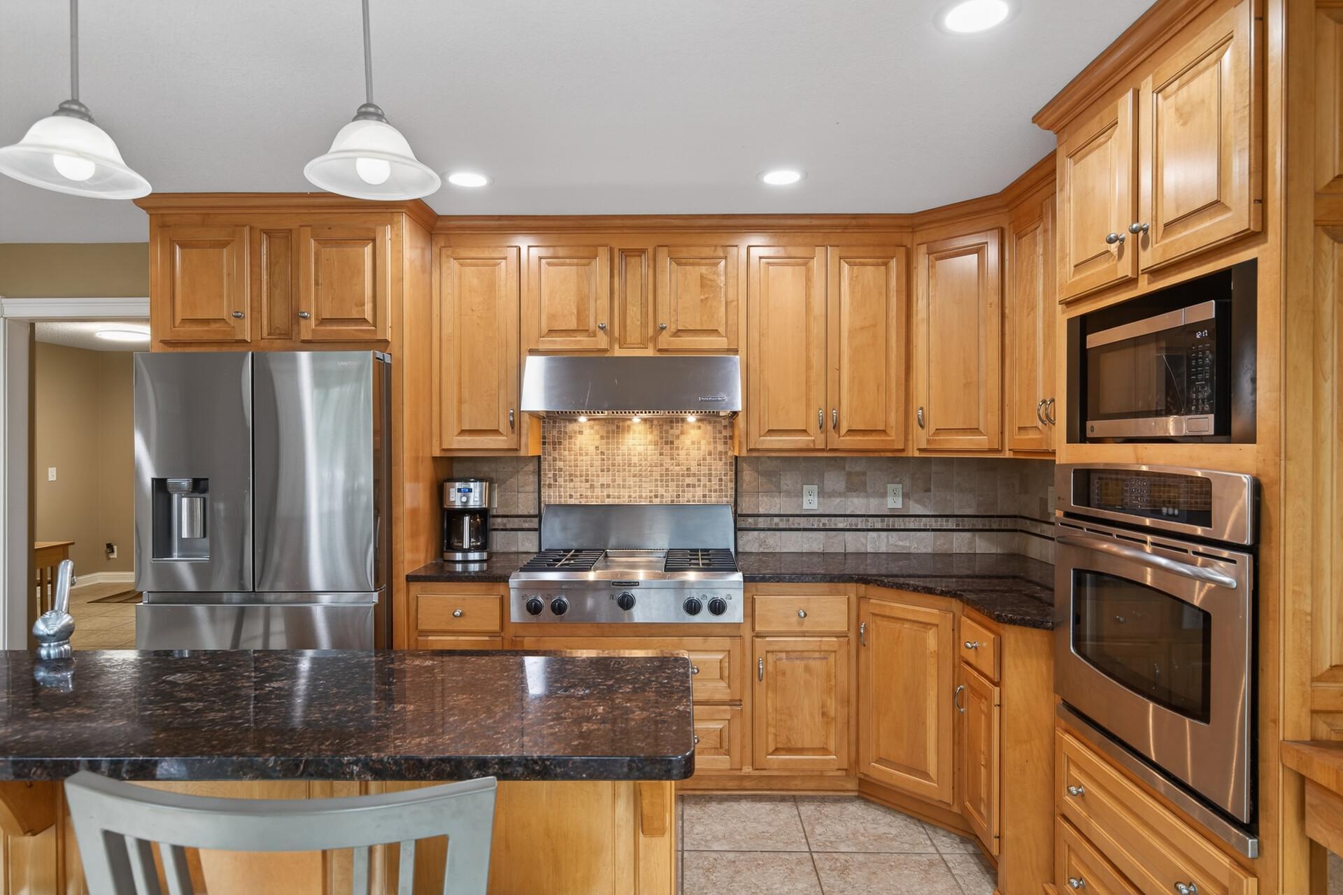 Upgraded stainless steel appliances.