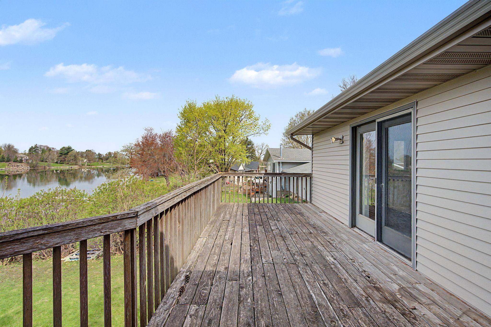 Deck with access to the primary bedroom.