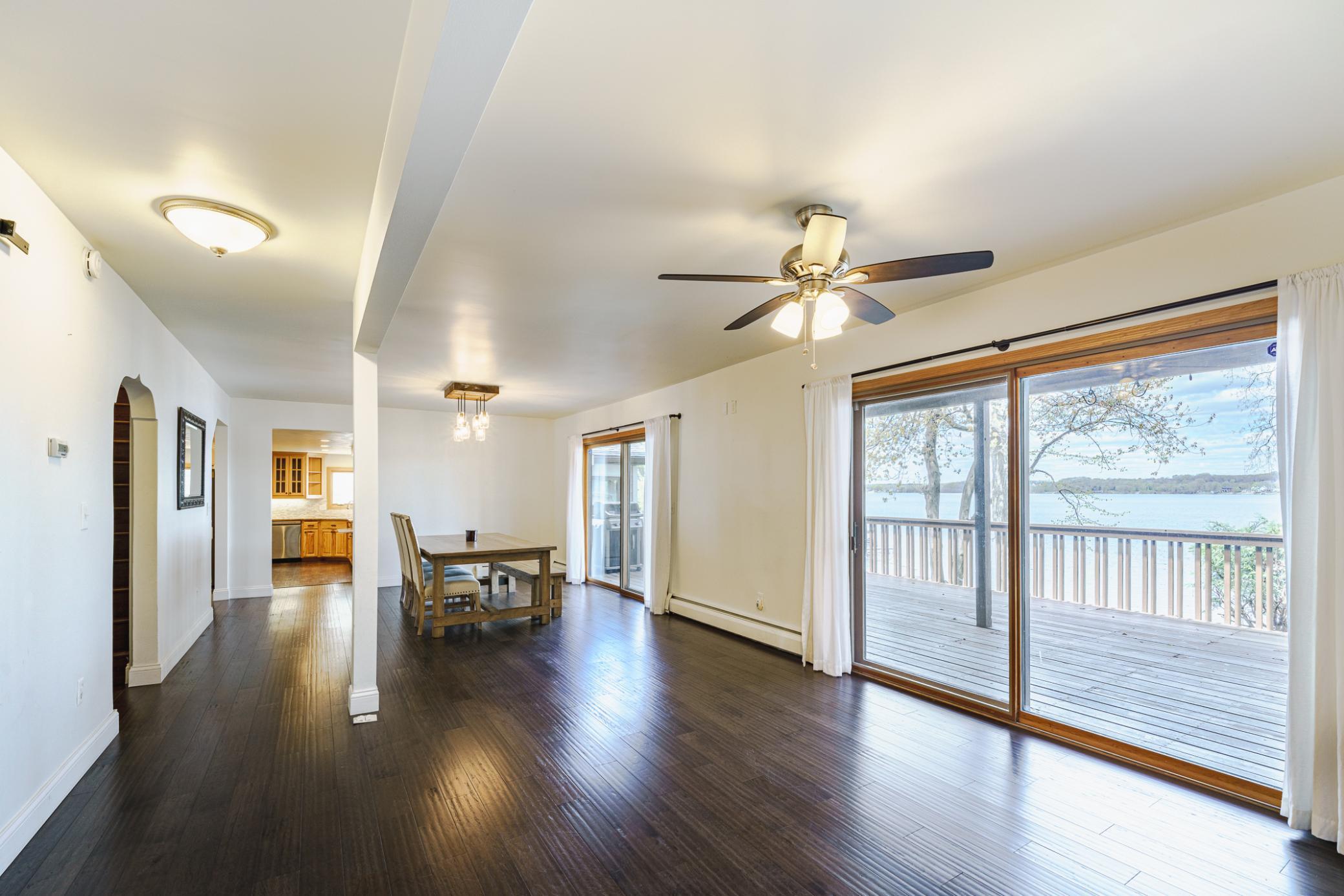 Panoramic views of the lake can be enjoyed from oversized doors to the deck.