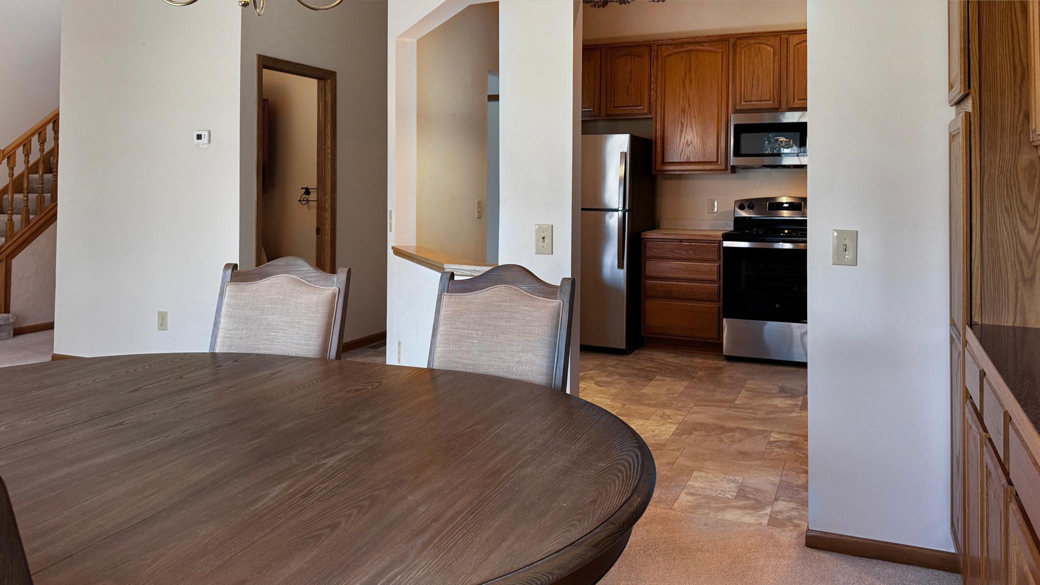 Open floorplan flows from the kitchen to the dining room