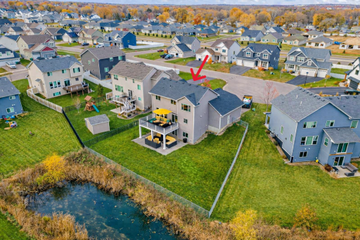 Aerial of the home and neighborhood. Low traffic cu-de-sac street & no direct neighbors to the rear is another bonus!