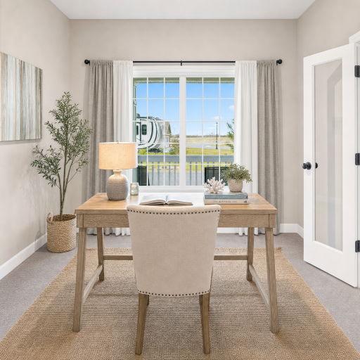 Main floor offic features Glass french doors and overlooks the fornt porch. Virtually Staged.
