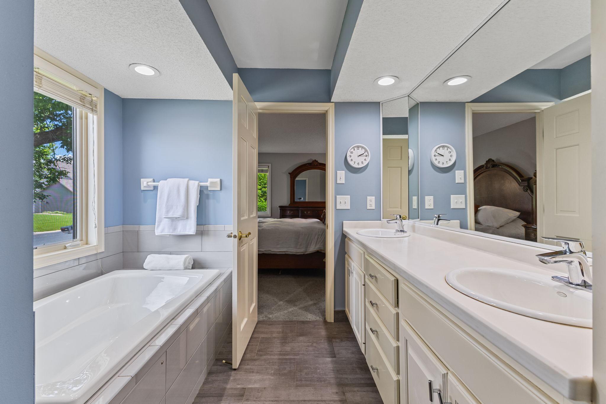 The 2021 remodel of the private primary spa inspired bathroom is the perfect space to unwind each day.