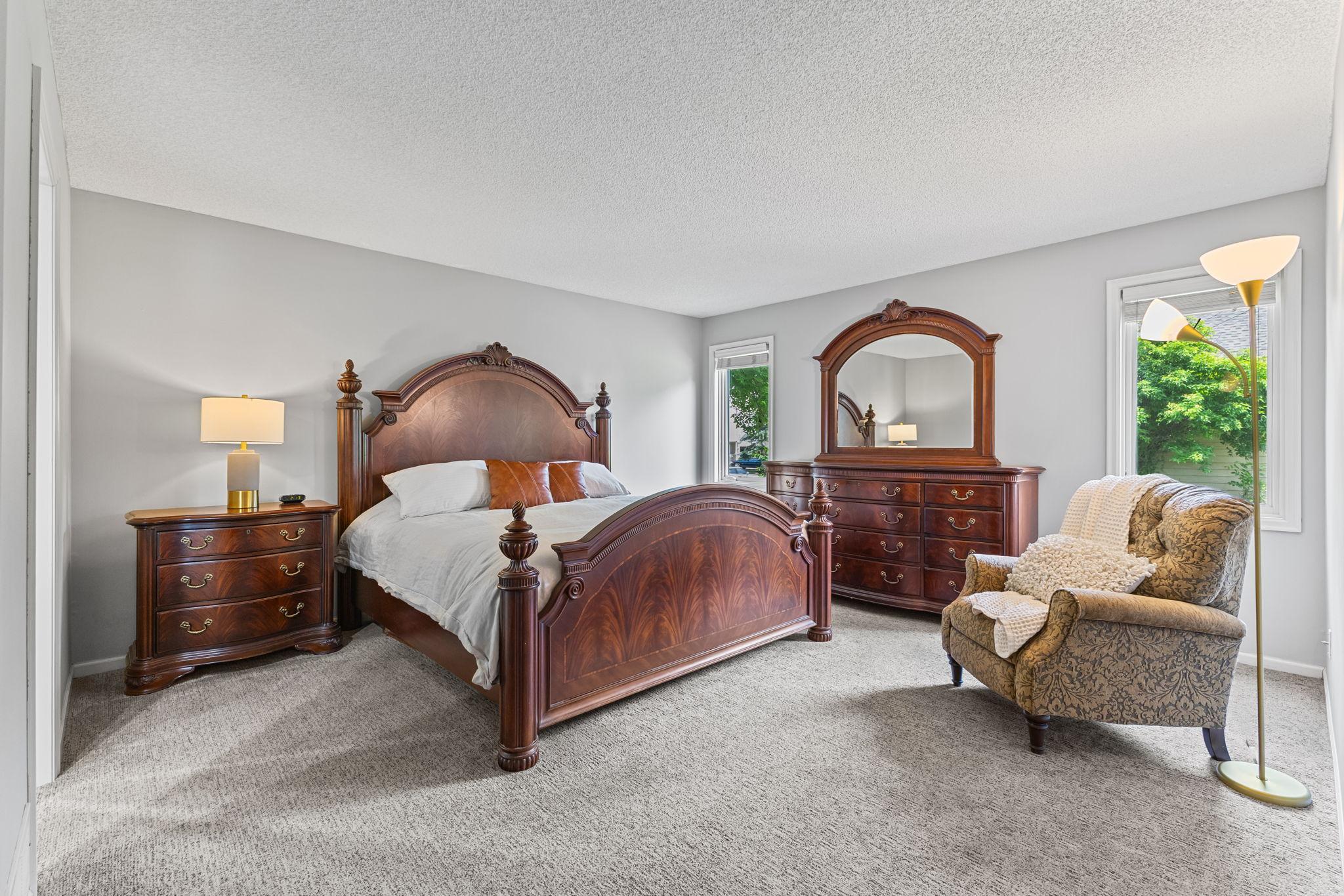 The primary bedroom ensuite is located on the main level which is a rare find! The placement of the ensuite offers all living facilities on one level if desired.