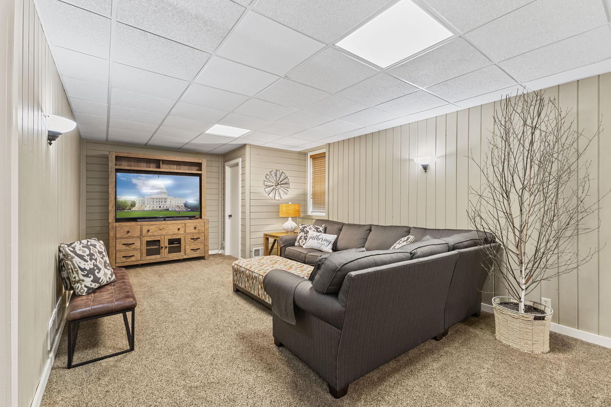 The lower level provides added living space.
