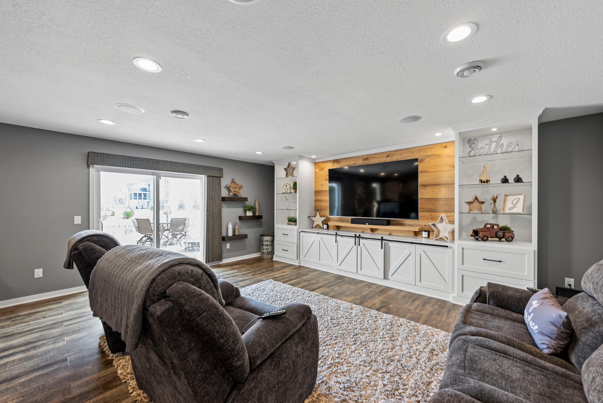 Lower level family room with built ins