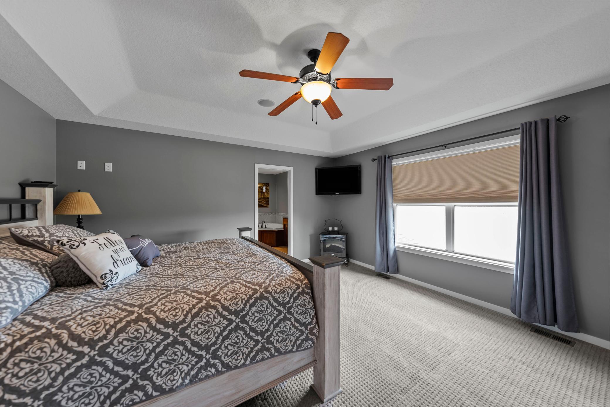 Primary bed with tray ceiling