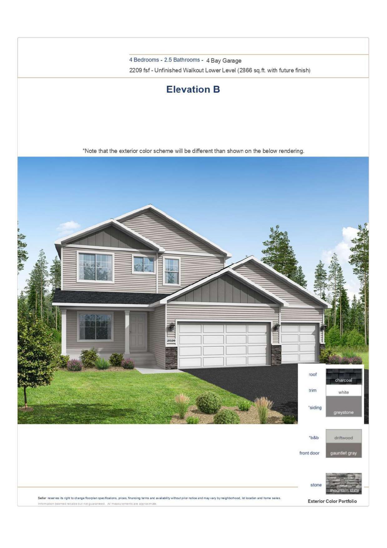 Exterior Color Portfolio selected for this home which is different than shown on the rendering. Exact color match may vary.