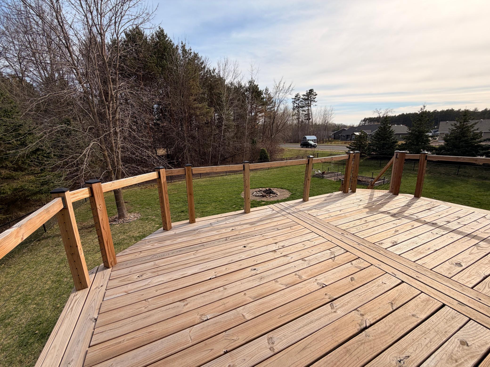 Large Updated Deck with Black Wire Mesh Deck Railing (hard to see)