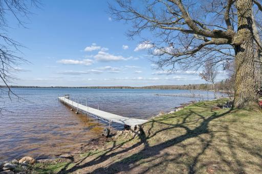 Sandy and clear. Great fishing just off the dock.