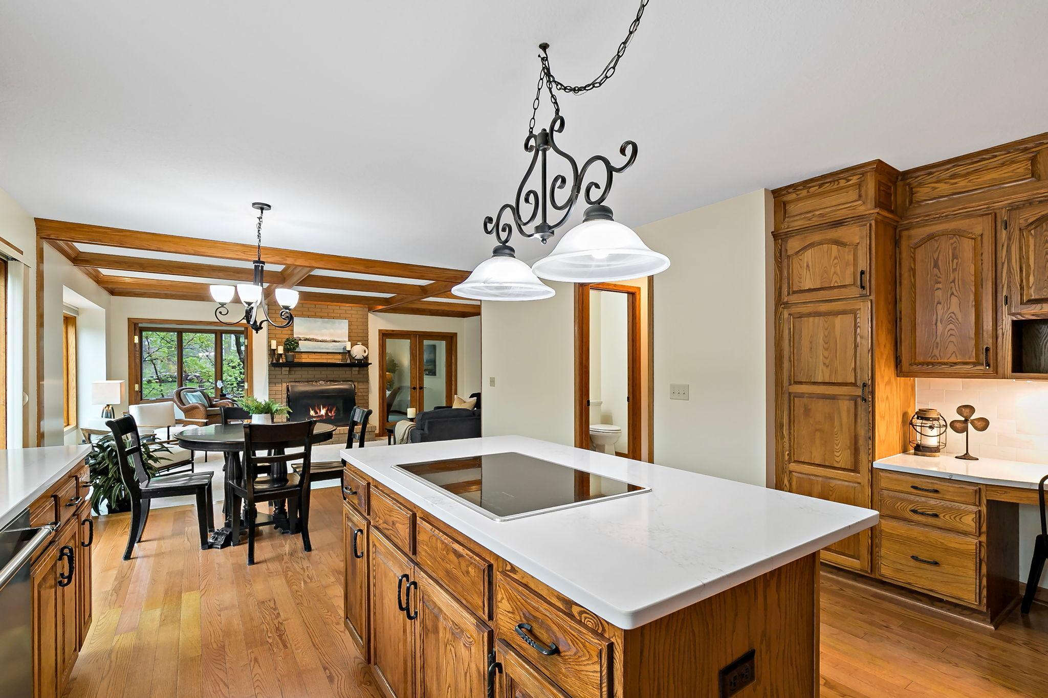 Note the handy planning desk in the kitchen.