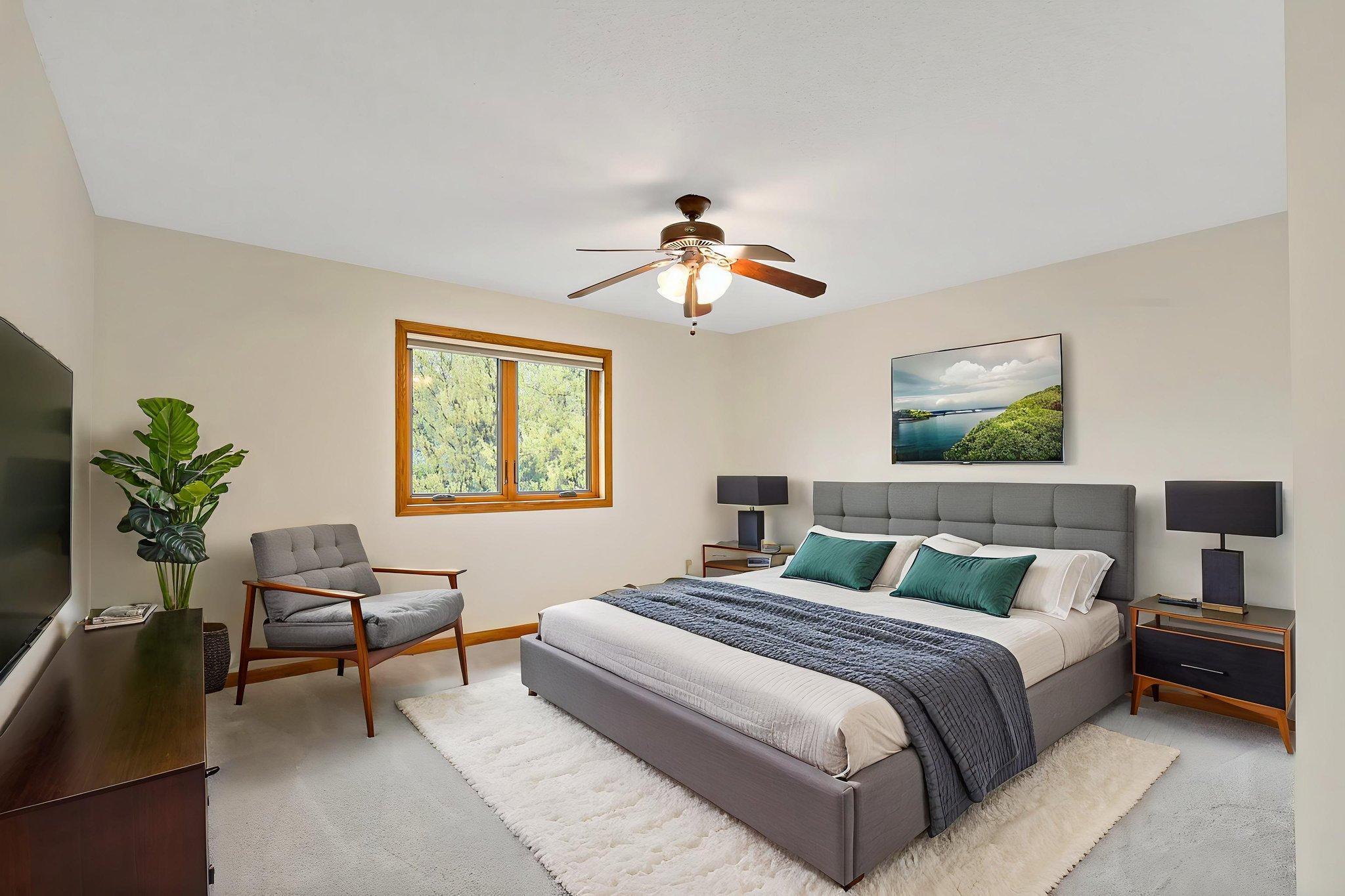 Upper level bedroom 3 is large enough for a king bed (virtually staged).