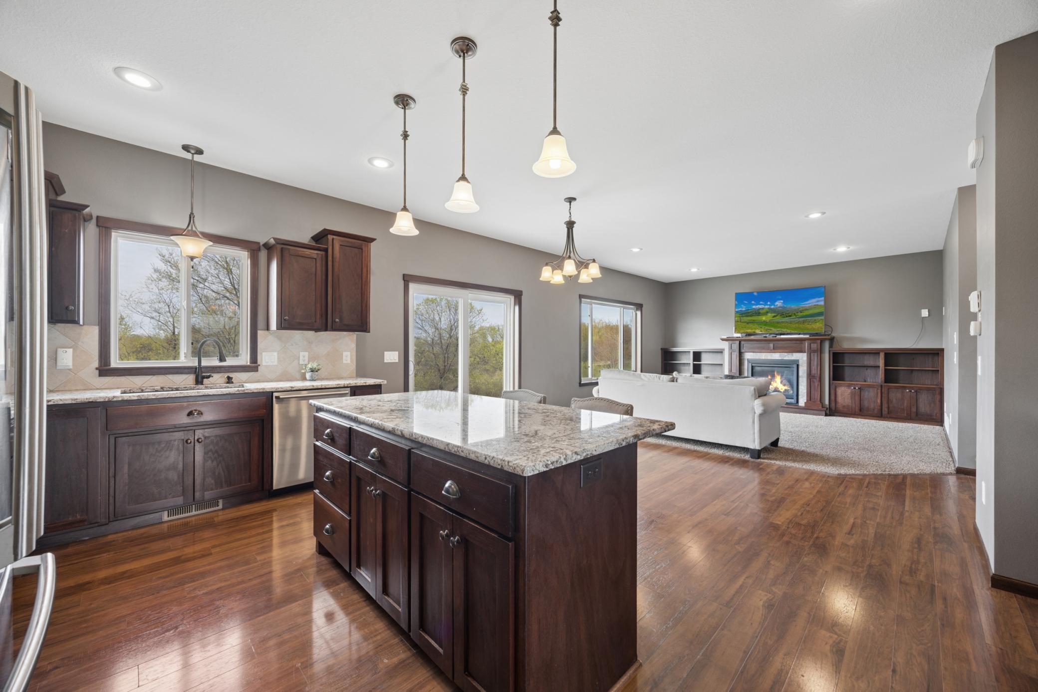 Large center island with seating—perfect for casual meals or gathering with guests.