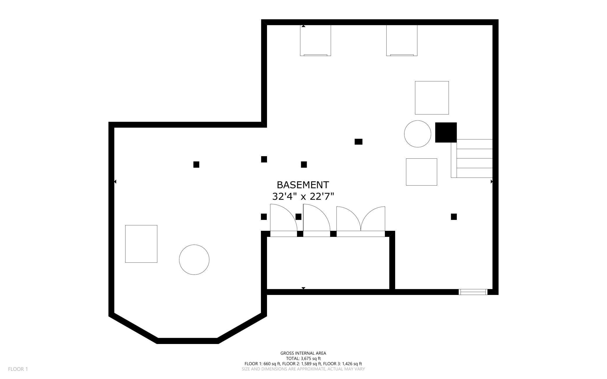 Basement floorplan - storage and laundry for all 3 units