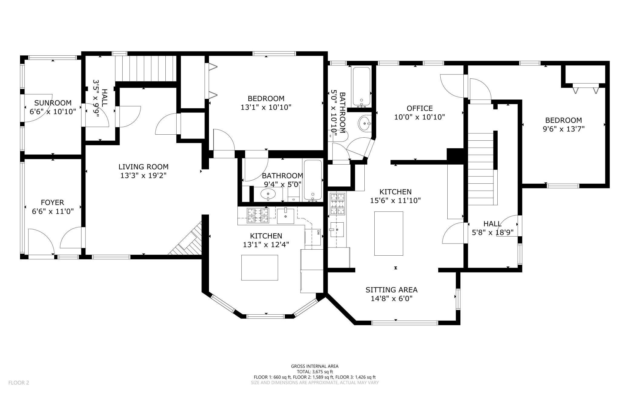 Main floor floorplan showing both 1 bedroom units