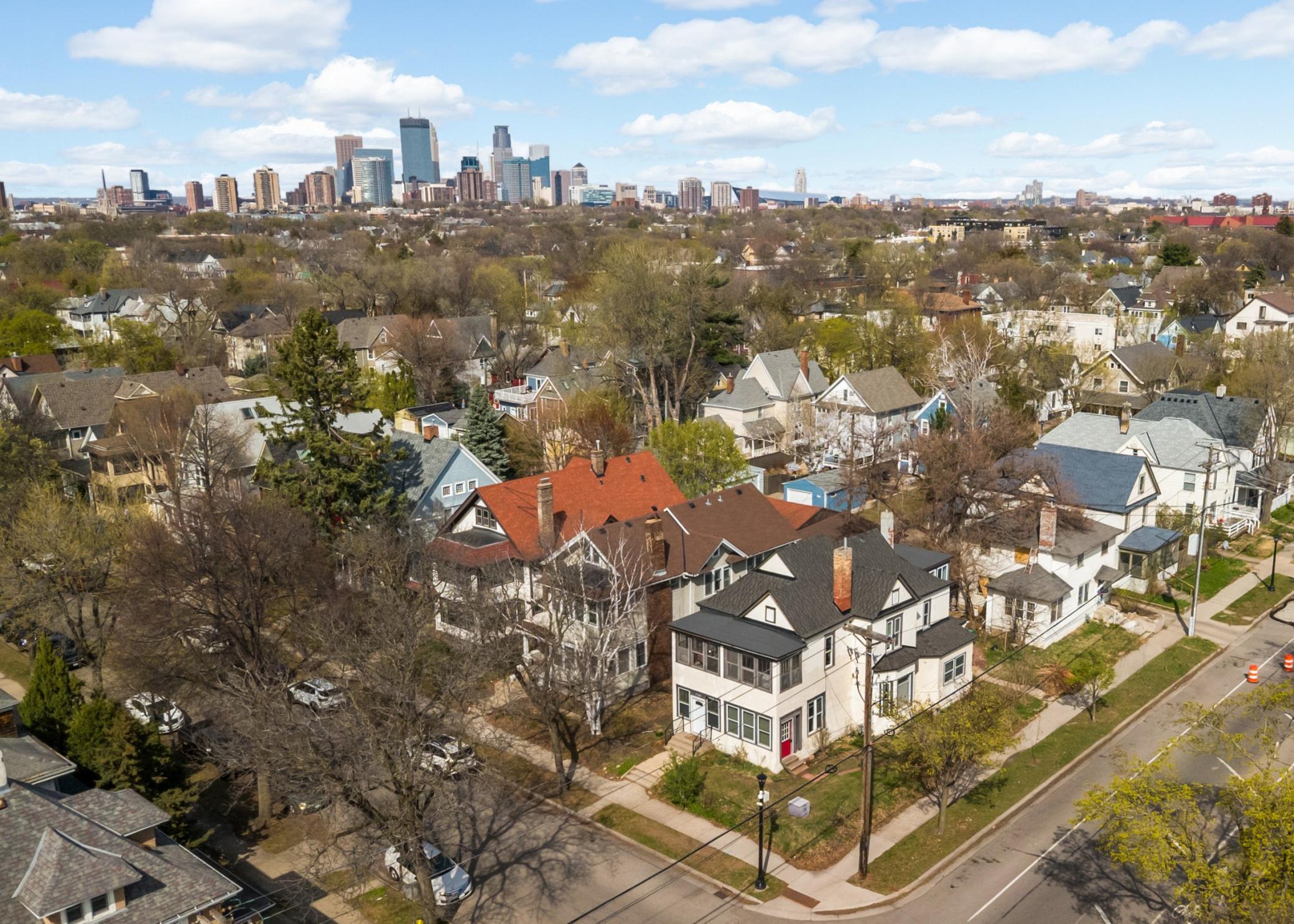 Aerial view showing proximity to downtown