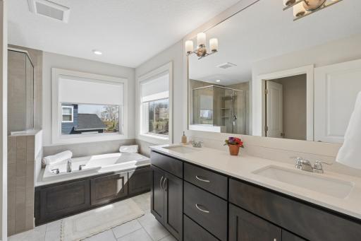 Primary Bathroom with soaking Tub and Walk-in Shower