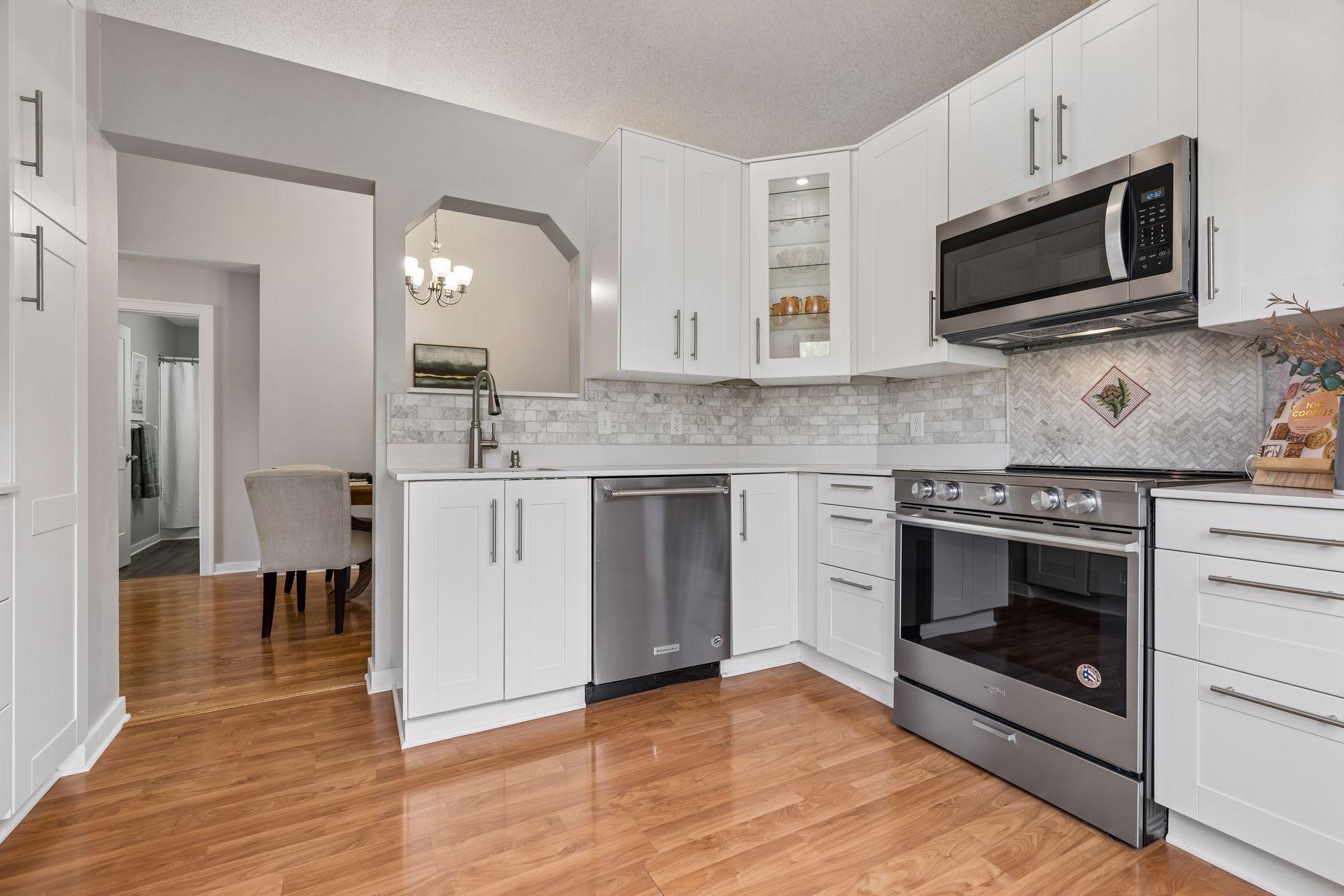 Soft close white enamel cabinets and drawers