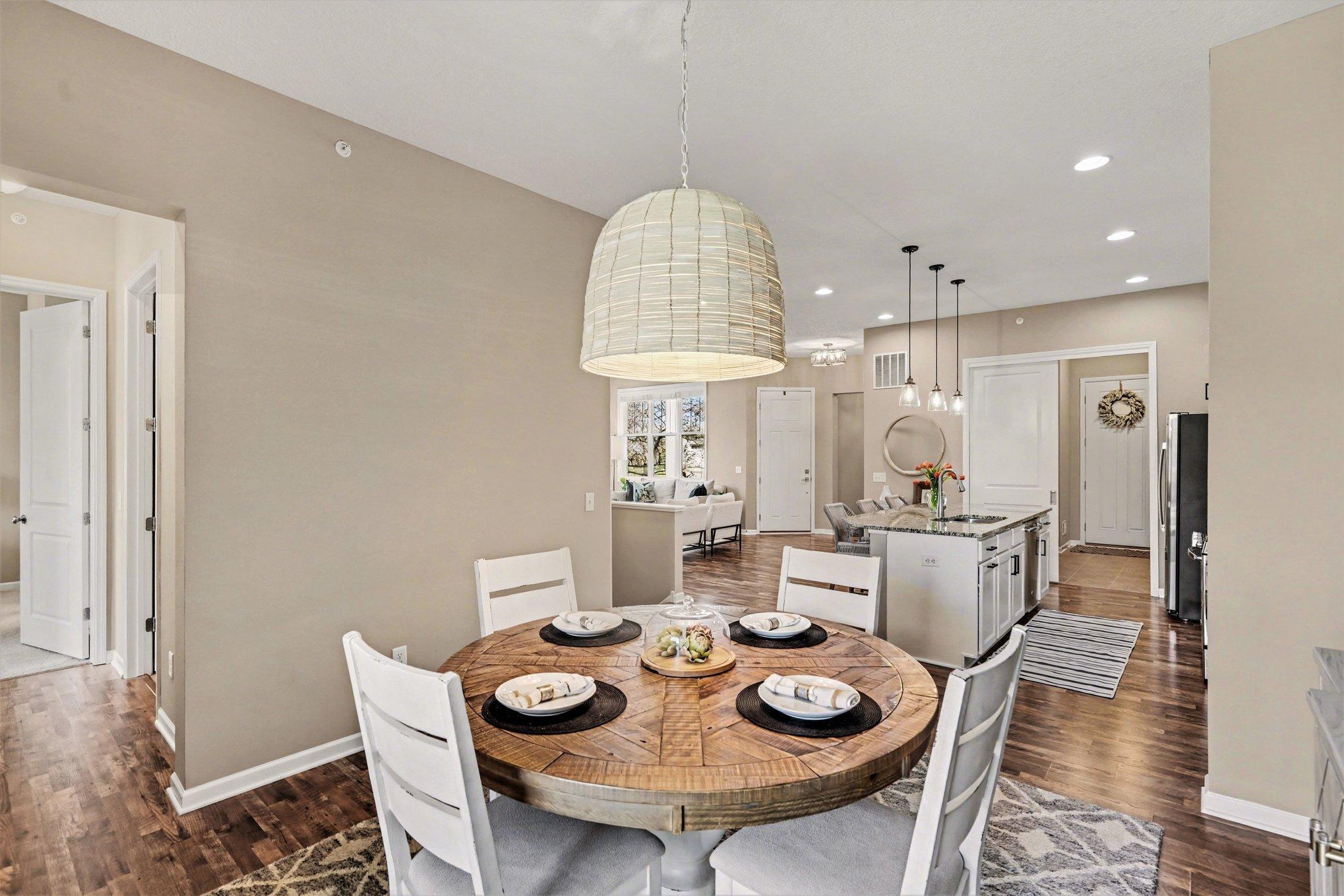 Beautiful dining room with updated light fixtures