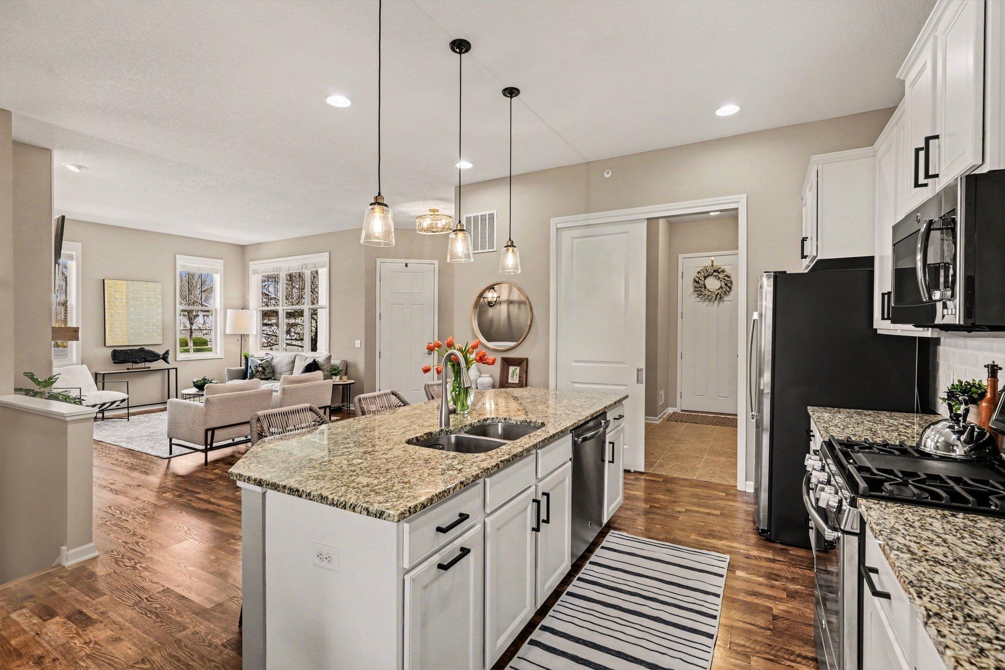 Large center island with enough space for three large stools