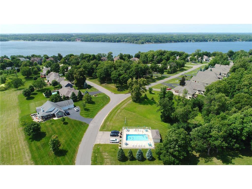 Aerial of pool and neighborhood