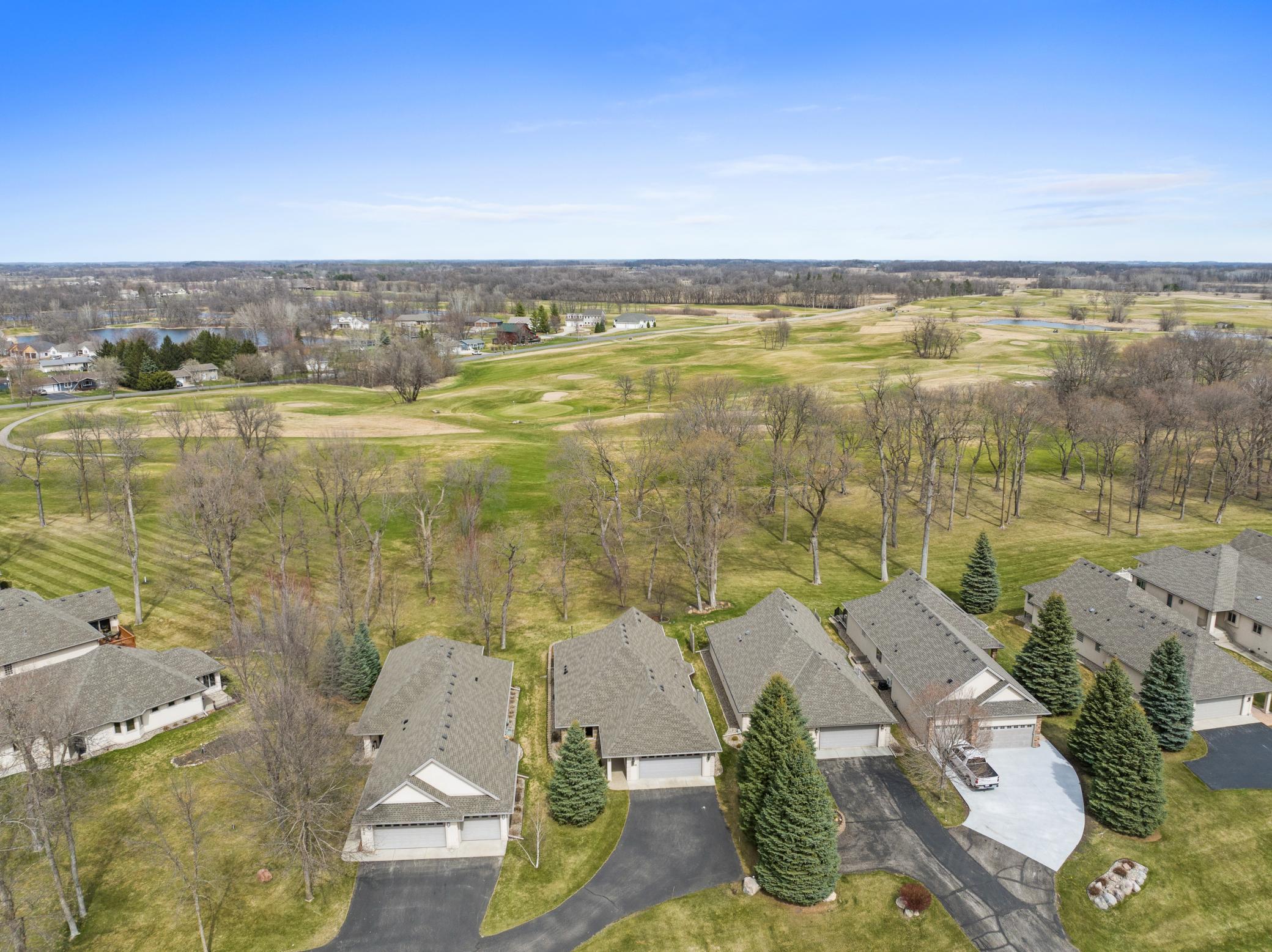 Spring aerial of home on the golf course