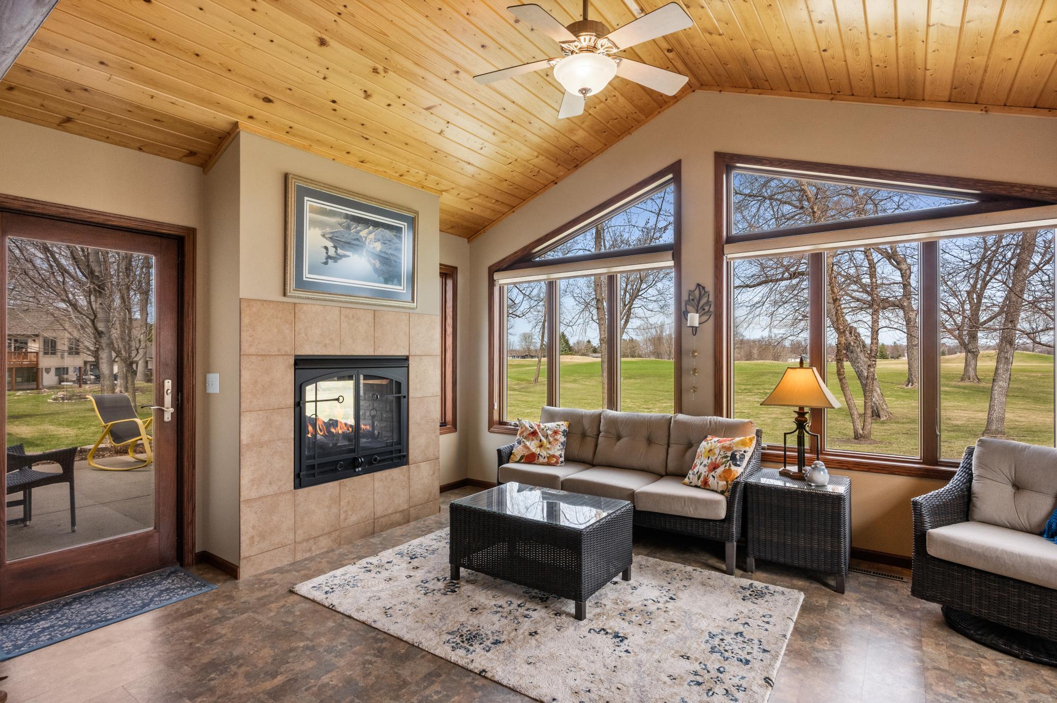 4-season porch with gas fireplace