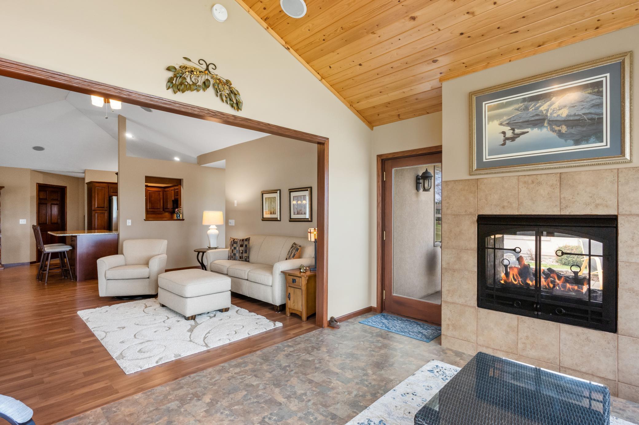 Gas fireplace in the 4 season Porch