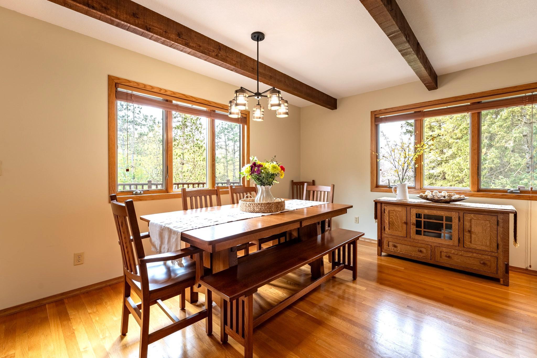 Plenty of room in the dining room to add a couple more leaves in the table for large gatherings.