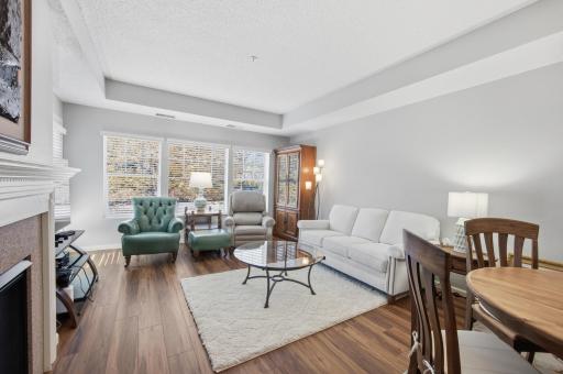 The warm paint color with the rich luxury plank flooring is a must see! Lots of wonderful light from the large windows. Perfect!